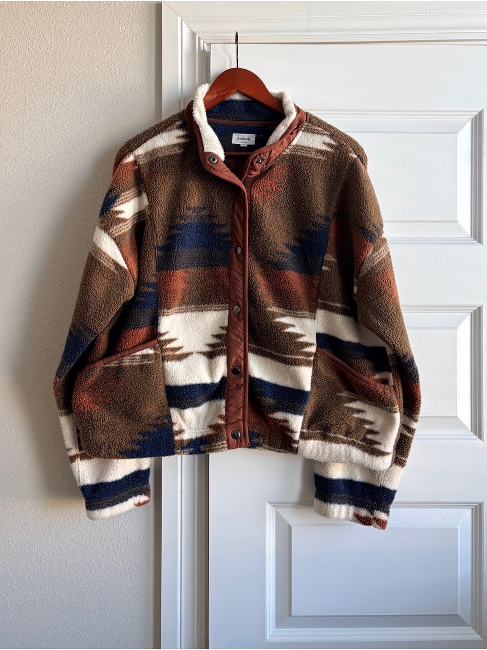 Weekends Everyday Southwestern Aztec Fleece Jacket Rust Brown XL